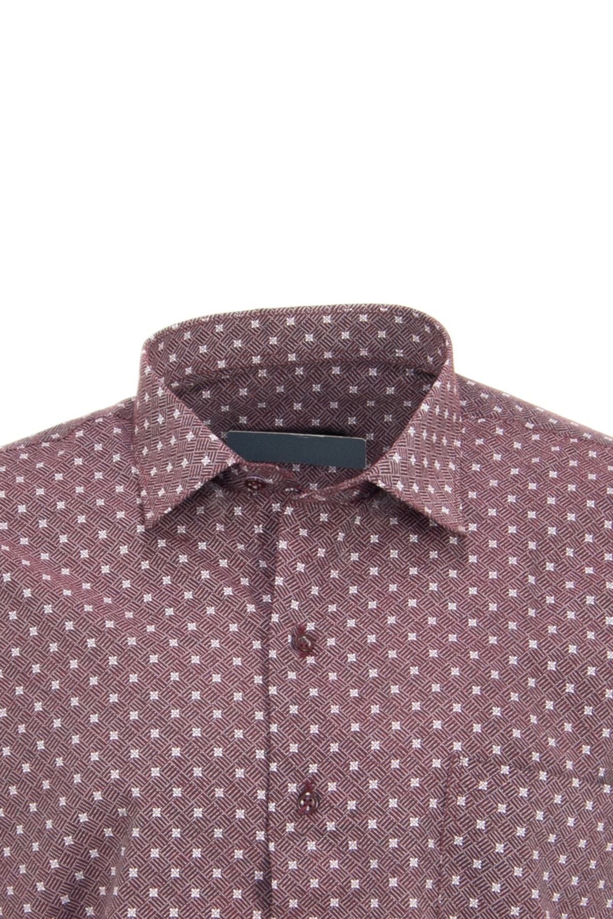 Erkek Baskılı Desen Uzun Kollu Normal Kesim Tek Cepli Pamuklu Kumaş Gömlek